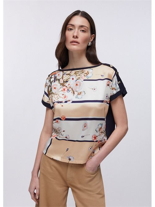 T-shirt con inserto in twill stampato LIU JO | WA6437J6308/P9466